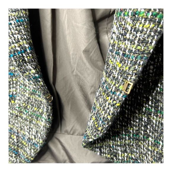 New Solo Moda Wool Blazer Houndstooth Green Blue Clasp Lapel Collar Women 4 - Picture 3 of 6